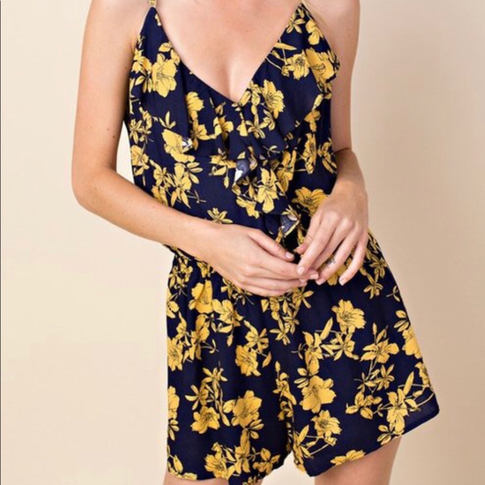 NEW Navy / Mustard Floral Romper - Picture 4 of 5